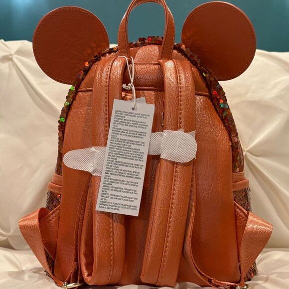 Loungefly X Disney Parks Minnie Mouse Peach Punch Sequin Backpack NWT - Picture 5 of 6